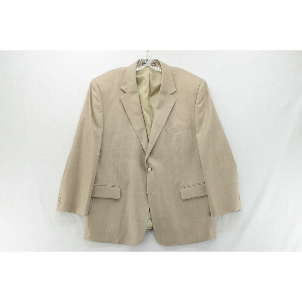 Petrocelli Blazer Mens 44 S Beige Tan Windowpane Plaid Silk Wool Jacket Business